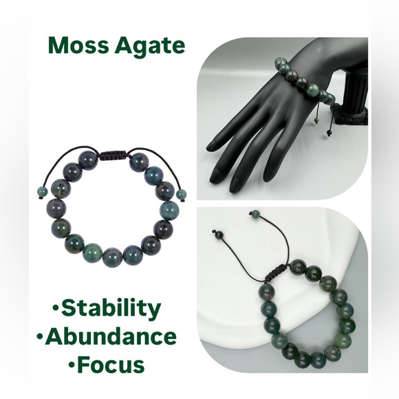 🌿 **Find Your Balance with Our Moss Agate Braided Bracelet!** 🌿 - Picture 1 of 4